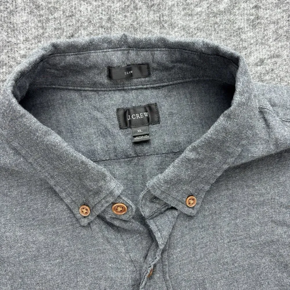 J.Crew Mens XL Slim Fit Gray Button Down Long Sleeve Shirt Flannel Casual Pocket